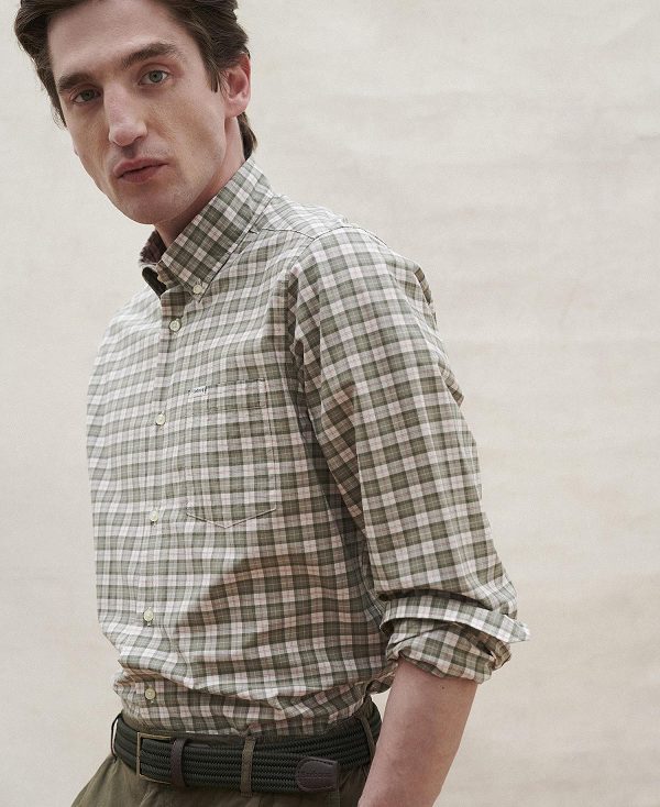 Barbour Lomond Tailored Long-sleeved Shirt Ελιά | BABO87750