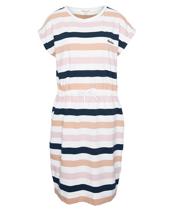 Barbour Marloes Striped T-shirt Dress σκουρο μπλε βερίκοκο | BABO89595
