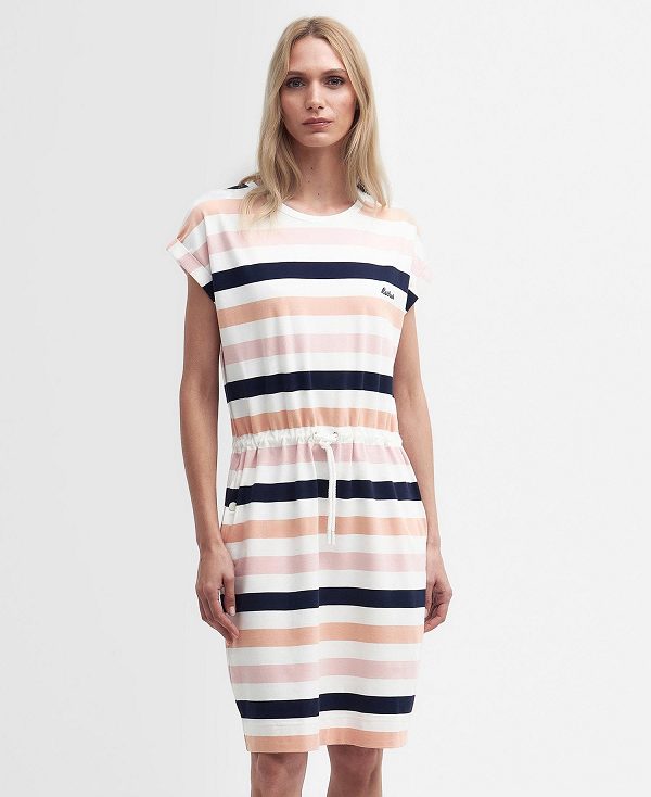 Barbour Marloes Striped T-shirt Dress σκουρο μπλε βερίκοκο | BABO89595