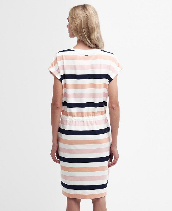 Barbour Marloes Striped T-shirt Dress σκουρο μπλε βερίκοκο | BABO89595