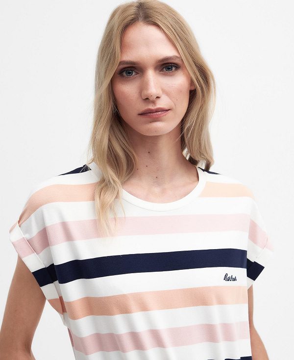 Barbour Marloes Striped T-shirt Dress σκουρο μπλε βερίκοκο | BABO89595
