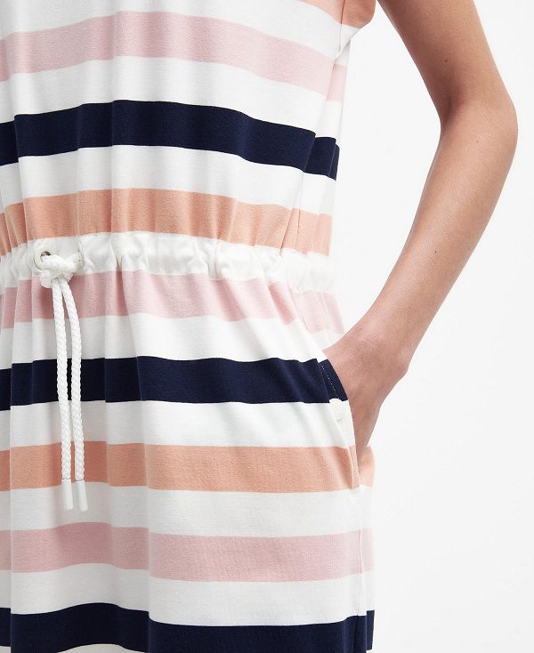 Barbour Marloes Striped T-shirt Dress σκουρο μπλε βερίκοκο | BABO89595