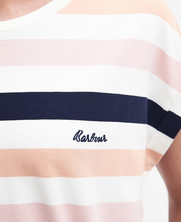 Barbour Marloes Striped T-shirt Dress σκουρο μπλε βερίκοκο | BABO89595