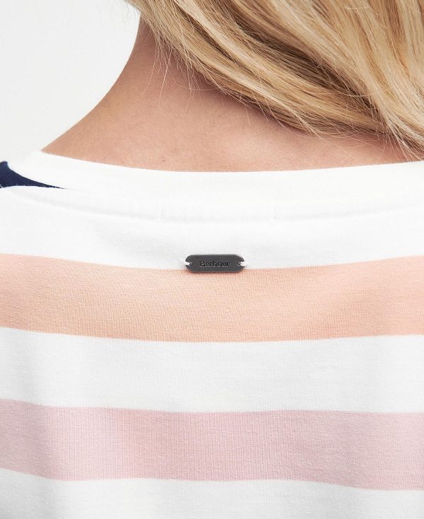 Barbour Marloes Striped T-shirt Dress σκουρο μπλε βερίκοκο | BABO89595