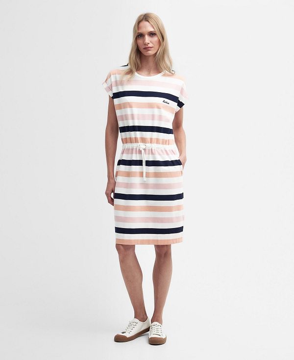 Barbour Marloes Striped T-shirt Dress σκουρο μπλε βερίκοκο | BABO89595