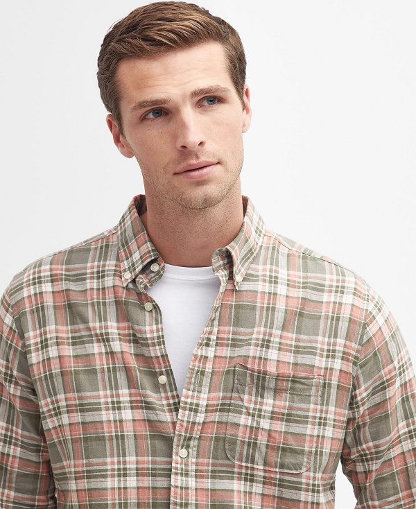Barbour Mowbray Tailored Long-sleeved Shirt Ελιά | BABO87742