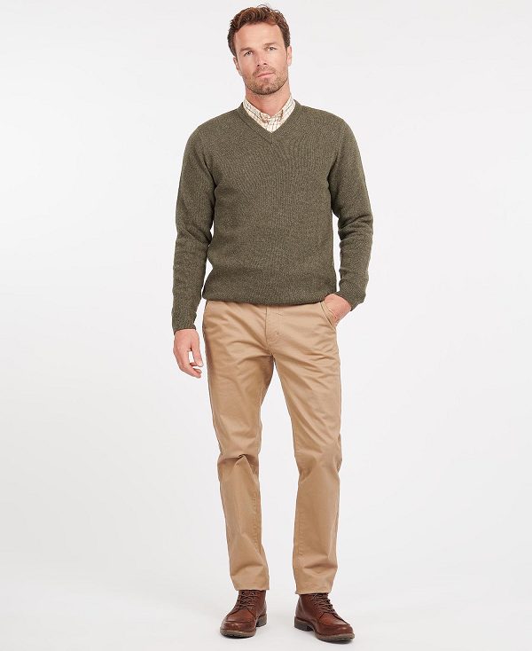 Barbour Nelson Essential V Neck Jumper Ελιά | BABO88515