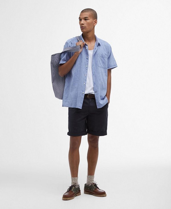 Barbour Nelson Regular Short-sleeved Shirt μπλε | BABO87630