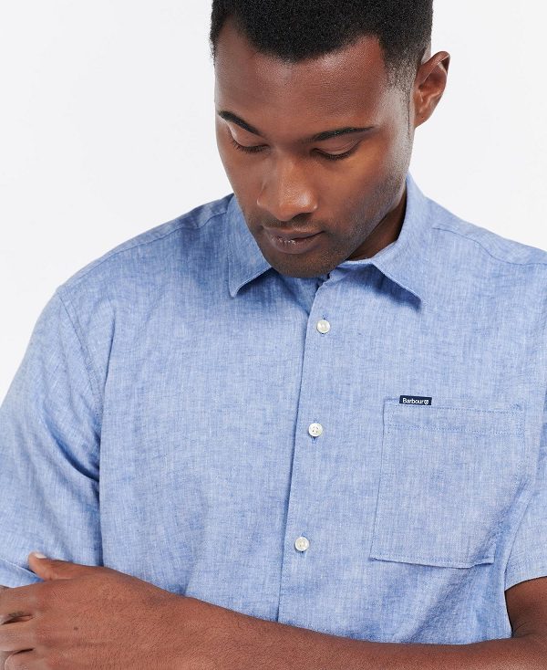 Barbour Nelson Regular Short-sleeved Shirt μπλε | BABO87630