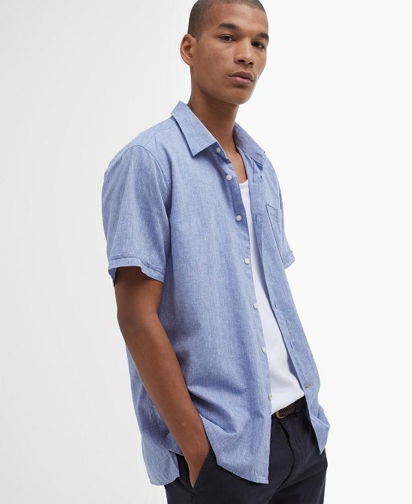 Barbour Nelson Regular Short-sleeved Shirt μπλε | BABO87630