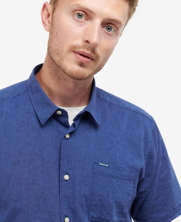 Barbour Nelson Regular Short-sleeved Shirt σκουρο μπλε | BABO87634