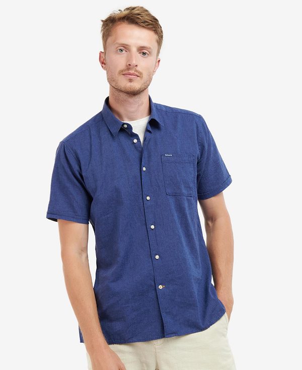 Barbour Nelson Regular Short-sleeved Shirt σκουρο μπλε | BABO87634