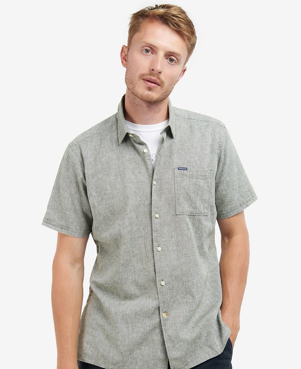 Barbour Nelson Regular Short-sleeved Shirt Ελιά | BABO87635