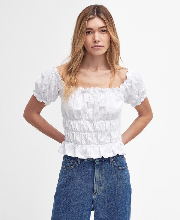 Barbour Nicola Off-the-shoulder Top ασπρα | BABO89497