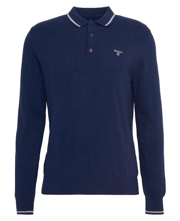 Barbour Nocton Knitted Long-sleeved Polo Shirt σκουρο μπλε | BABO88680
