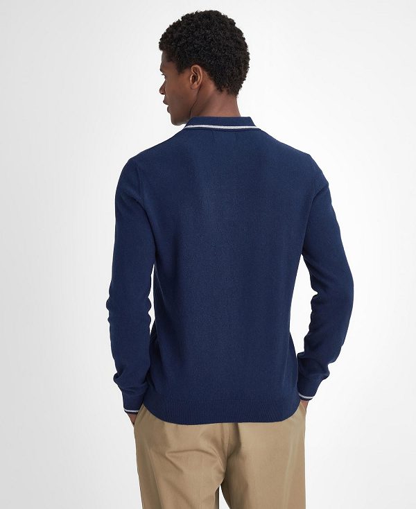 Barbour Nocton Knitted Long-sleeved Polo Shirt σκουρο μπλε | BABO88680