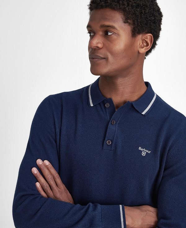 Barbour Nocton Knitted Long-sleeved Polo Shirt σκουρο μπλε | BABO88680