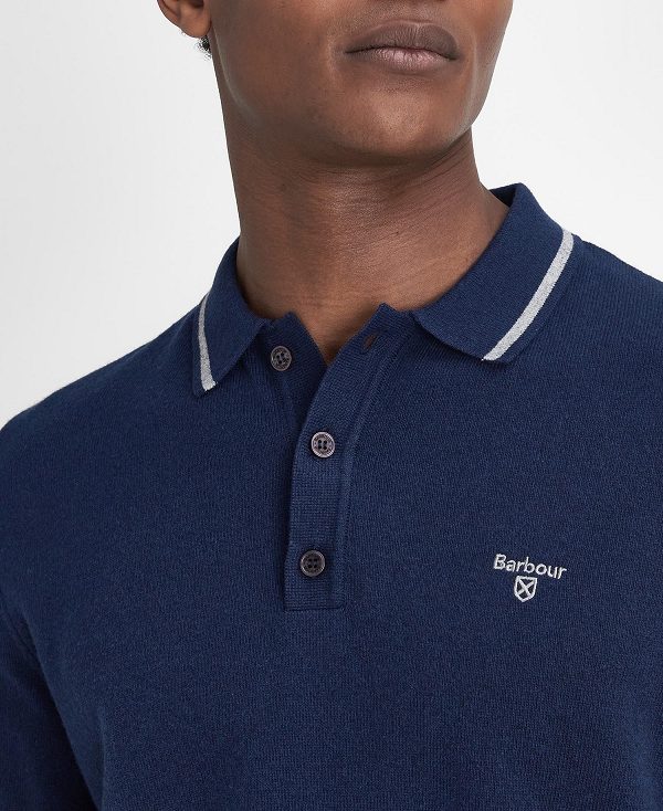 Barbour Nocton Knitted Long-sleeved Polo Shirt σκουρο μπλε | BABO88680