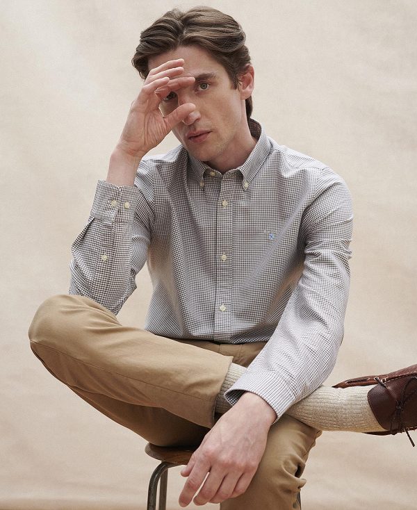 Barbour Oxford Tailored Long-sleeved Gingham Shirt πρασινο | BABO87713