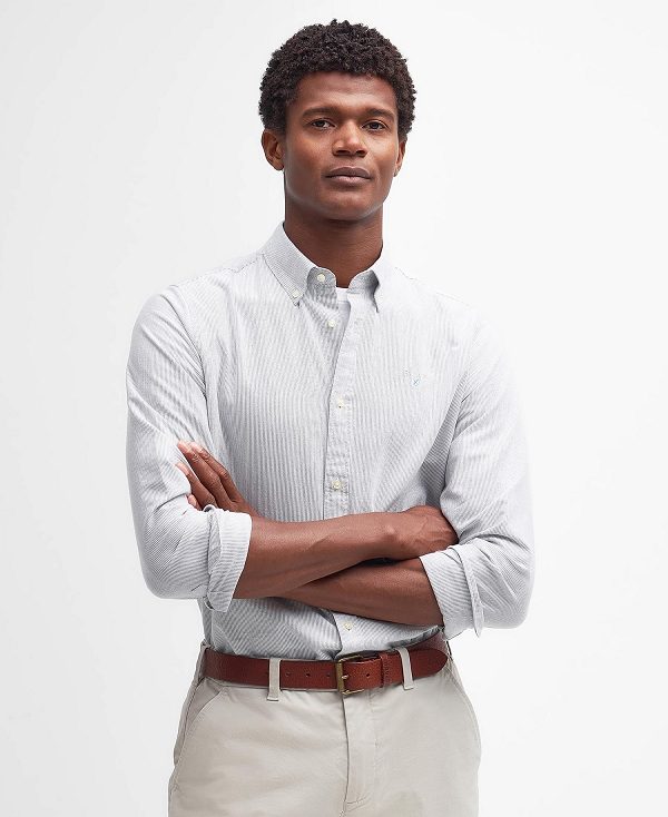 Barbour Oxford Tailored Long-sleeved Striped Shirt ασπρα | BABO87757