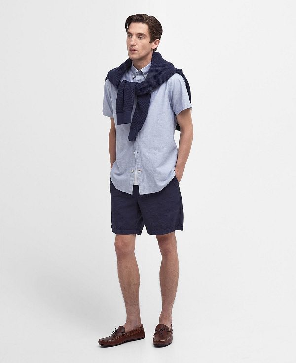 Barbour Oxford Tailored Short Sleeve Shirt σκούρο μπλε | BABO87715