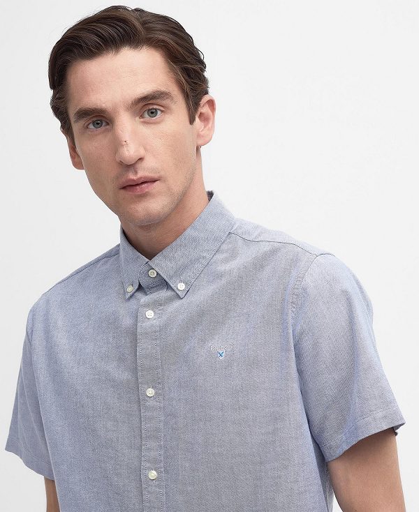 Barbour Oxford Tailored Short Sleeve Shirt σκούρο μπλε | BABO87715
