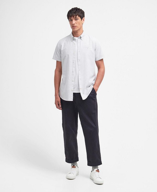 Barbour Oxford Tailored Short-sleeved Pinstripe Shirt γκρι | BABO87704