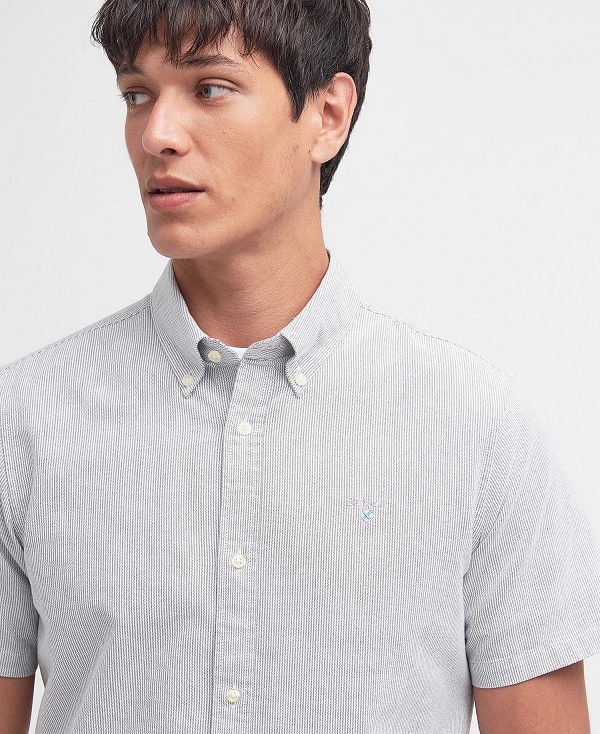 Barbour Oxford Tailored Short-sleeved Pinstripe Shirt γκρι | BABO87704