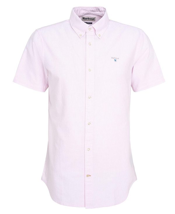 Barbour Oxford Tailored Short-sleeved Pinstripe Shirt ροζ | BABO87705
