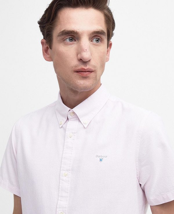 Barbour Oxford Tailored Short-sleeved Pinstripe Shirt ροζ | BABO87705