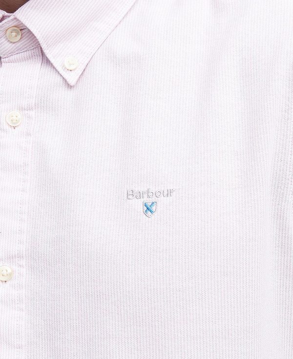 Barbour Oxford Tailored Short-sleeved Pinstripe Shirt ροζ | BABO87705
