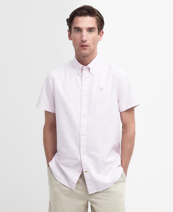Barbour Oxford Tailored Short-sleeved Pinstripe Shirt ροζ | BABO87705