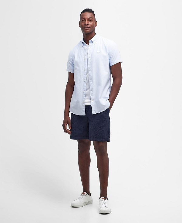 Barbour Oxford Tailored Short-sleeved Pinstripe Shirt μπλε | BABO87706