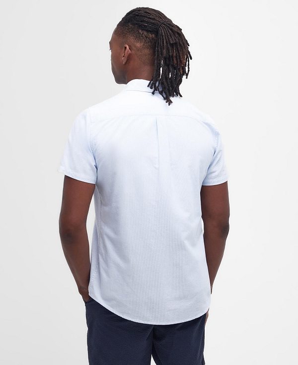 Barbour Oxford Tailored Short-sleeved Pinstripe Shirt μπλε | BABO87706