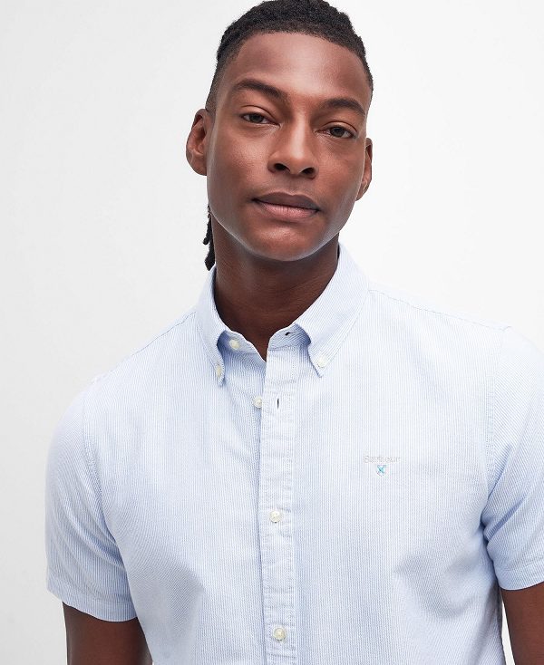 Barbour Oxford Tailored Short-sleeved Pinstripe Shirt μπλε | BABO87706