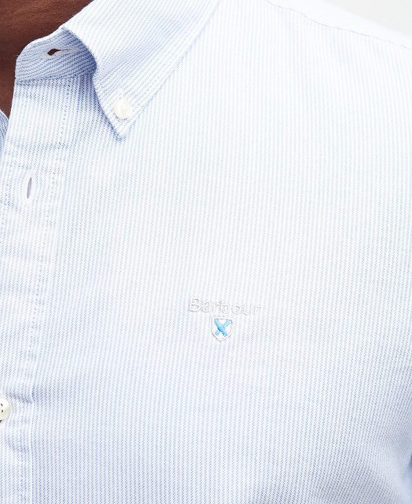 Barbour Oxford Tailored Short-sleeved Pinstripe Shirt μπλε | BABO87706