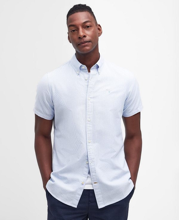 Barbour Oxford Tailored Short-sleeved Pinstripe Shirt μπλε | BABO87706
