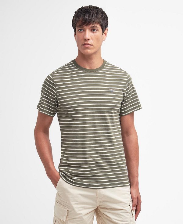 Barbour Ponte Striped T-shirt Ελιά | BABO88369