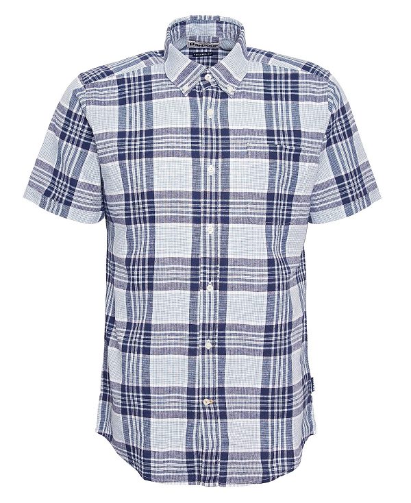 Barbour Reading Tailored Short-sleeved Shirt σκουρο μπλε | BABO87769
