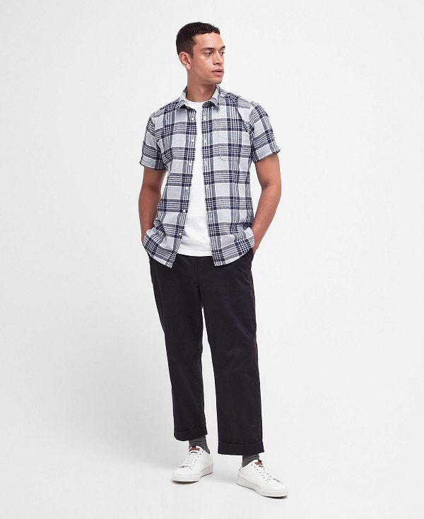 Barbour Reading Tailored Short-sleeved Shirt σκουρο μπλε | BABO87769
