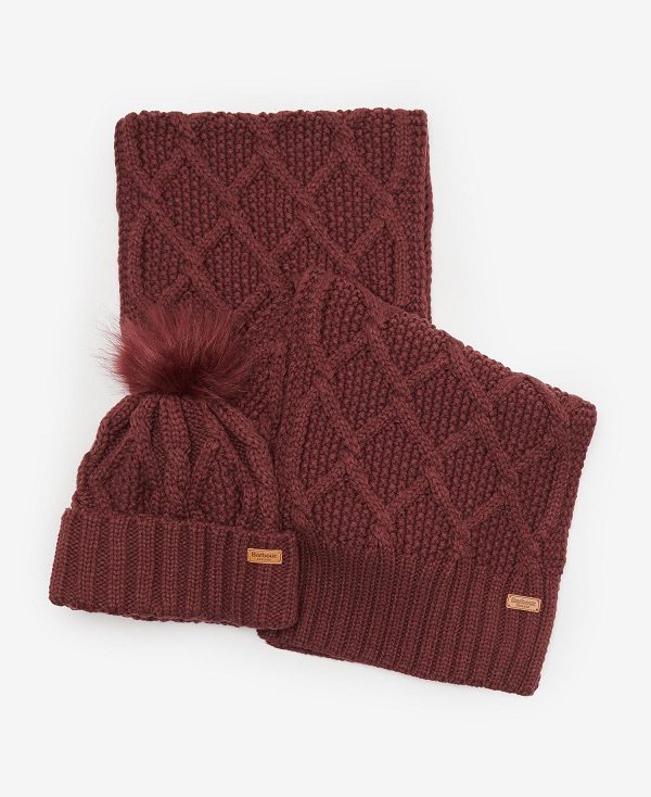 Barbour Ridley Beanie & Scarf Gift Set σκούρο κοκκινα | BABO90075