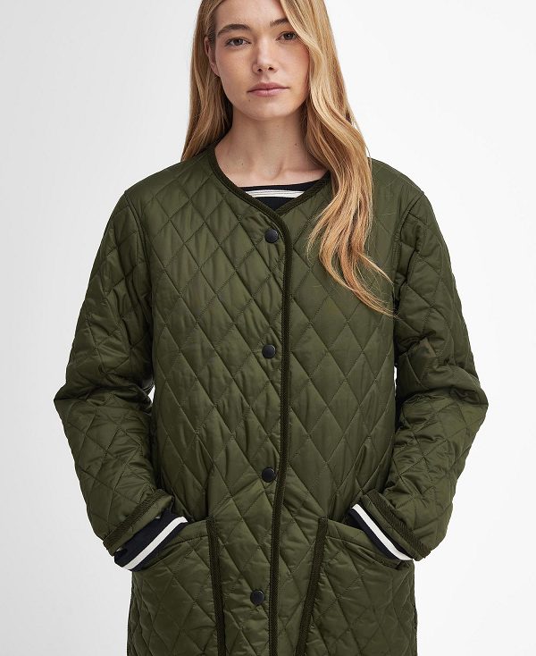 Barbour Round Collar Quilted Jacket Ελιά | BABO89370