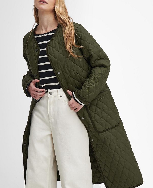 Barbour Round Collar Quilted Jacket Ελιά | BABO89370