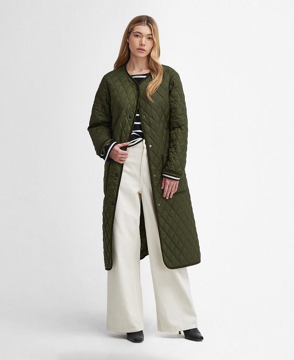 Barbour Round Collar Quilted Jacket Ελιά | BABO89370