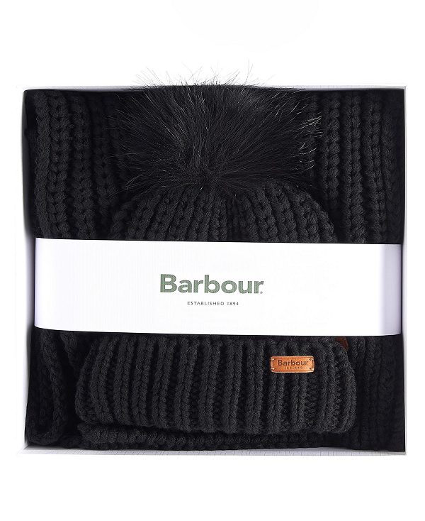 Barbour Saltburn Beanie & Scarf Gift Set μαυρα | BABO90040