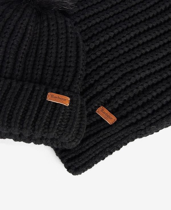 Barbour Saltburn Beanie & Scarf Gift Set μαυρα | BABO90040