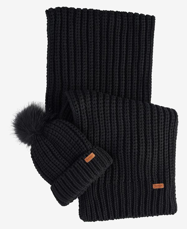 Barbour Saltburn Beanie & Scarf Gift Set μαυρα | BABO90040