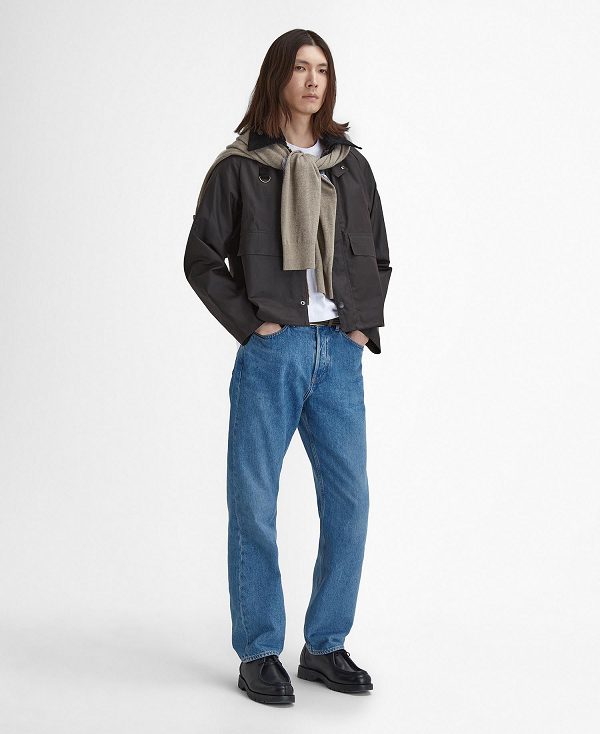 Barbour Spey Slim Waxed Jacket μαυρα | BABO87256