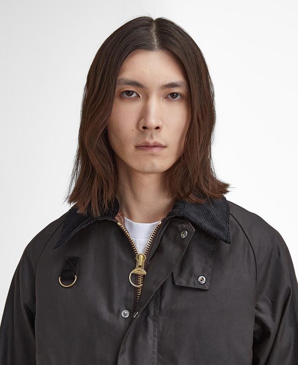 Barbour Spey Slim Waxed Jacket μαυρα | BABO87256