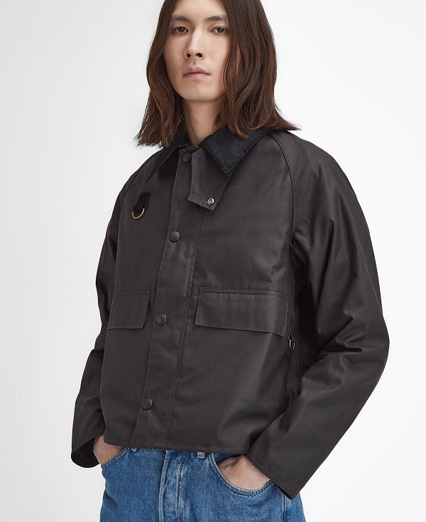 Barbour Spey Slim Waxed Jacket μαυρα | BABO87256
